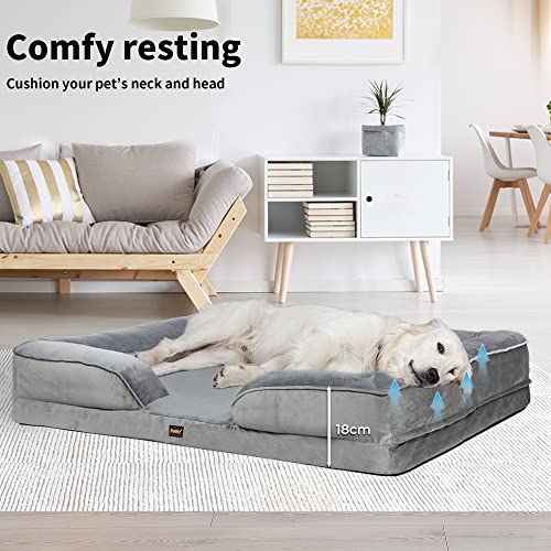 PaWz Memory Foam Pet Bed – Dog, Cat, Cushion, Sofa, Mattress, Washable, Removeable, Grey