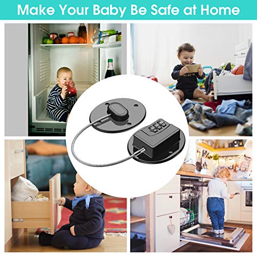 2 Pack Refrigerator Lock - Heavy Duty Combination Fridge Lock, Child/Baby Proofing Lock for Cabinets, Closets, Drawers, Window and More, Easy Install and Use (Black)