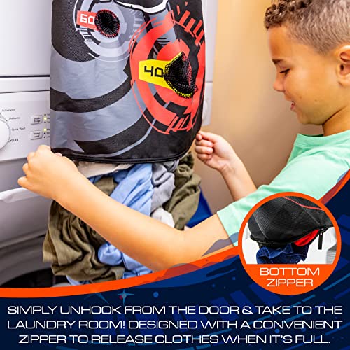 NERF Basketball Hoop Hamper - Laundry Layup Over The Door Basket + Shooting Target - Mini Hoop Hamper + Basketball Set