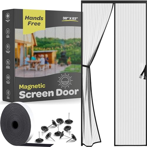 Hands-Free Magnetic Screen Door, Heavy Duty, Self Sealing Screen Door Mesh Protector, Pet and Kid-Friendly, Stay-Open Buckle, Fits Door Size (38" x 83") Keeps Bugs Out While Letting Nature in.