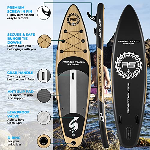 SereneLife Inflatable Stand Up Paddle Board (6 Inches Thick) with Premium SUP Accessories & Carry Bag | Wide Stance, Bottom Fin for Paddling, Surf Control, Non-Slip Deck | Youth & Adult Standing Boat