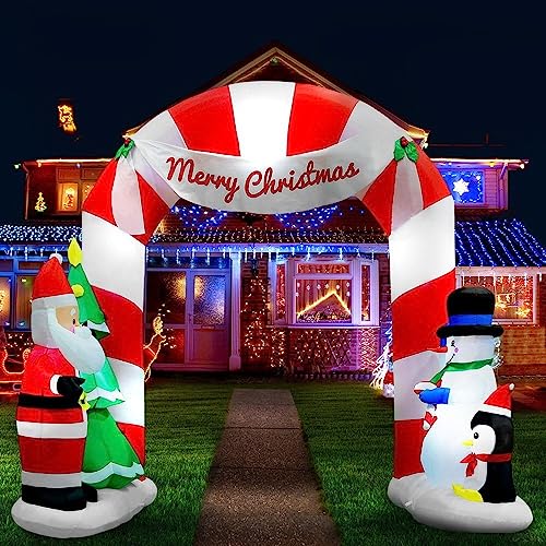 Jingle Jollys Christmas Inflatable Illuminated Santa Archway, Outdoor Decorations, 3M Cold White LED Lights with Pegs and Ropes Set Built-in Pump Lawn Yard Decor