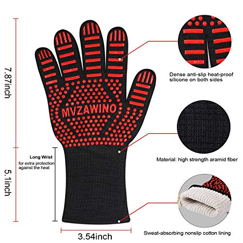 Premium BBQ Gloves, 1472°F Extreme Heat Resistant Oven Gloves, Grilling Gloves with Cut Resistant, Durable Fireproof Kitchen Oven Mitts Designed for Cooking, Grill, Frying, Baking, Barbecue-1 Pair