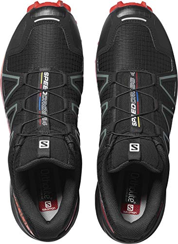 Salomon Men's Speedcross 4 Trail Running Shoes, Black/Goji Berry/Red Orange, 8 UK/8.5 US