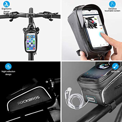 ROCKBROS Bike Phone Front Frame Bag Bicycle Bag Waterproof Bike Phone Mount Top Tube Bag Bike Phone Case Holder Accessories Cycling Pouch Compatible with iPhone 11 XS Max XR Below 6.5”