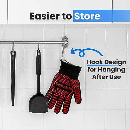 Extreme Heat Resistant Grill Gloves, 14'' Food Grade Kitchen Oven Mitts, Universal Size Silicone Non-Slip Cooking Gloves for Barbecue, Extreme Heat Resistant Up to 800 Degree Celsius