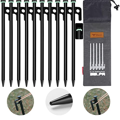 10 Pack Tent Stakes Heavy Duty Metal Tent Pegs for Camping Steel Tent Stakes 8 inch Unbreakable and Inflexible Camping Stakes for Outdoor Camping Canopy and tarp Suitable For High Winds and All Kinds of Ground 8pc Outdoor Metal Stakes with Storage Bag