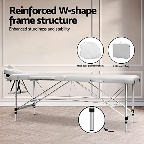Zenses Massage Table 75cm Portable 2 Fold Aluminium Beauty Bed White
