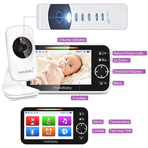 Baby Monitor,HelloBaby Remote Pan-Tilt-Zoom Baby Monitor with Camera and Audio,Night Version Temperature Sensor, 2 Way Audio,Clock Alarm,Digital Zoom,1000 FT (50)