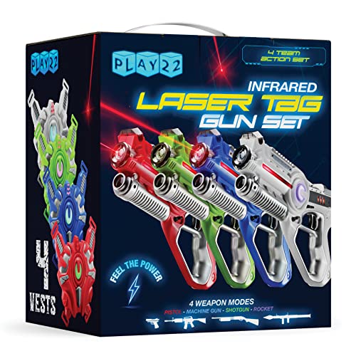 Play22 Laser Tag Sets Gun Vest - Infrared Laser Tag Set 4 Guns 4 Vests - Laser Tag Gun Toys for Indoor Outdoor - Laser Tag Game Set Best Gift Boys Girls - Original