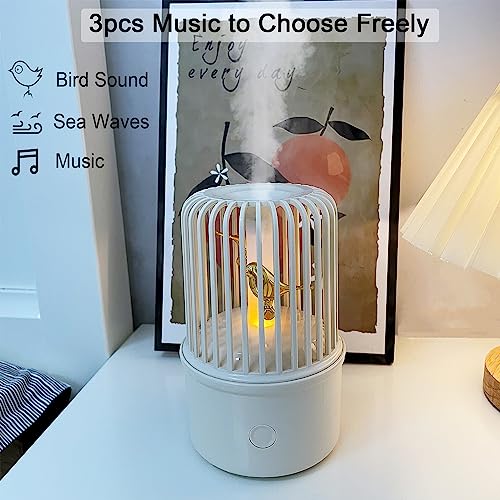 SISETOP USB Essential Oil Diffuser, 200ML Aroma Diffuser Air Humidifier with Music, Birdsong, Seawave Sound, Night Light, Aromatherapy Diffuser for Small Room, Spa, Yoga, Baby, Kids, Gifts, White