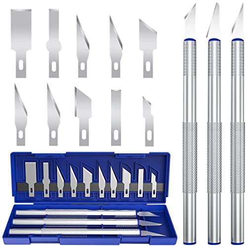 13 Pcs Craft Hobby Blades Kit,Precision Knife Craft Knife,Exacto Knife with 3 Handles and 10 Refill Blades,Stainless Steel Carving Blades for Art, Scrapbooking, Stencils, and DIY Projects