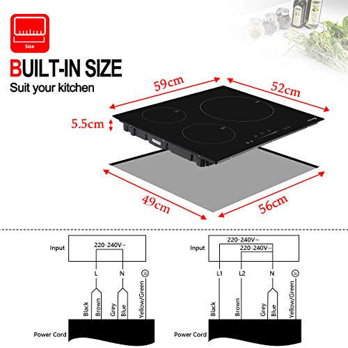 GASLAND Chef IH603BF 60cm Built-in Induction Hob, 3 Zones Electric Cooktop 5800W, with Slider Touch Control, Boost Function