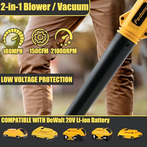 Cordless Leaf Blower for DEWALT 20V Max Battery,Electric Jobsite Air Blower,150CFM,Up to 180MPH,2-in-1 Handle Electric Blower and Vacuum Cleaner for Yard Cleaning/Snow Blowing(Battery Not Included)