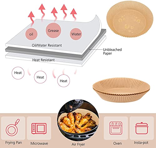 100 PCS Air Fryer Disposable Paper Liner, Non-Stick Air Fryer Liners, Round Baking Paper for Baking Roasting Microwave (Nature)