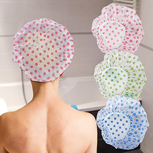 Zuihug 3PCS Shower Caps - Disposable and Reusable Waterproof Caps for Women - Waterproof and Convenient for Travel (1Pack Blue+1Pack Red+1Pack Green)