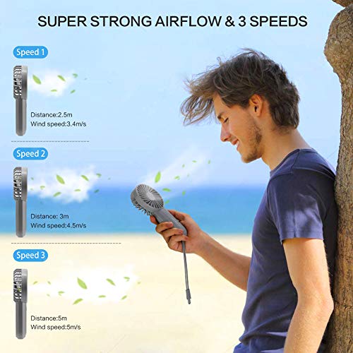 SmartDevil Mini Handheld Fan, Dual-Bladed Handheld Fan, Small Personal Portable Fan with 4000mAh Rechargeable Battery Operated, Powerful Wind,3 Speed Adjustable,Lanyard Fan for Outdoor & Home (Grey)