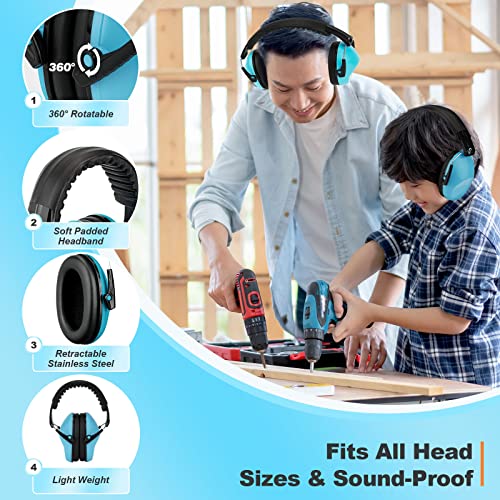 Beedove Kids Ear Muffs Hearing Protection, 2 Packs SNR 27DB Foldable & Adjustable Safety Noise Cancelling Ear Muffs Noise Blocking Children Earmuffs for Sleeping, Studying, Shooting（Blue）