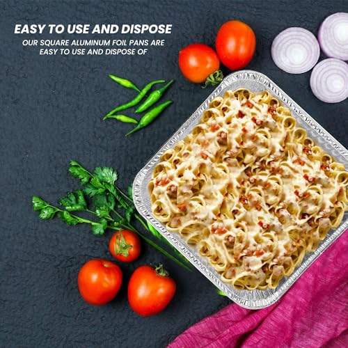 Packware Square Disposable Aluminum Foil Tray - Premium Quality Aluminum Foil with Leakage-Proof, Durable, Recycled Material - Catering, Baking, Roasting, Grill & Much More - 20x20x5cm (20 Pack)