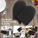 1 Pair Short Oven Mitts - Silicone Kitchen Oven Gloves High Heat Resistant 500℉, Mini Oven Mits with Non-Slip Grip Surfaces and Hanging Loop for BBQ, Baking, Cooking and Grilling (Black)