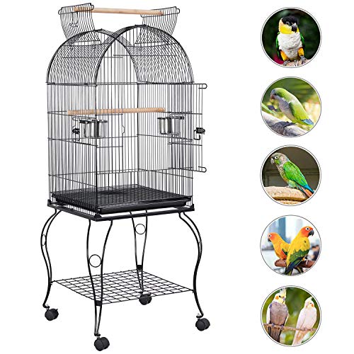 Yaheetech 59-Inch Rolling Standing Medium Dome Open Top Bird Cage for Parrots Cockatiels Sun Conures Parakeets Lovebirds Budgies Finches Canary Pet Bird Cage with Removable Stand