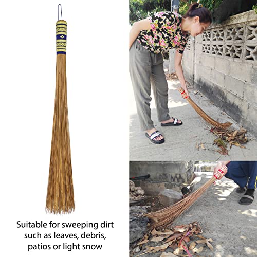 1 Piece of 32 inch Multi-Surface Sturdy Outdoor Authentic Coconut Leaf Broom Asian Heavy Duty Broom Thai Natural Coconut Leaf Broom (Country Rustic)