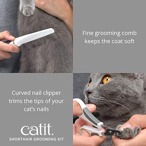 Catit Senses 2.0 Short Hair Cat Grooming Kit, White, 5 Piece Set
