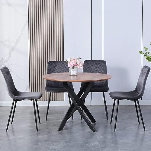 𝐆𝐎𝐋𝐃𝐅𝐀𝐍 Wood Kitchen Table, Round Dining Table, Modern Dinner Table with Metal Legs for Living Room, Dining Room Kitchen (Wood and Black)