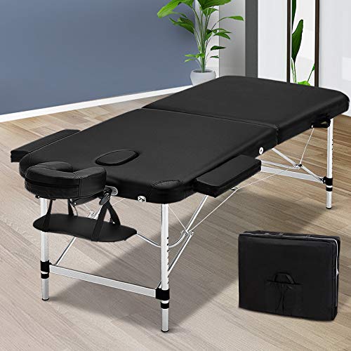 Zenses Massage Table Black 75cm Portable Aluminium, Massages Therapy Bed, Folding Beauty Spa Waxing Tables Headrest 3 Fold Chair Bounes Cover Carry Bag Beds