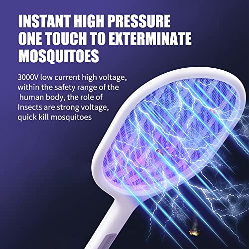 Life'bea Electric Fly Swatter Racket, Mosiller 2 in 1 Smart Bug Zapper with USB Rechargeable Base, 2000 mah,Powerful Mosquitoes Trap Lamp & Fly Killer for Home, Bedroom, Patio