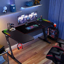 Luxsuite L Shaped Gaming Desk with Led Light Computer Racer Table Desktop Carbon Fiber 140CM Black