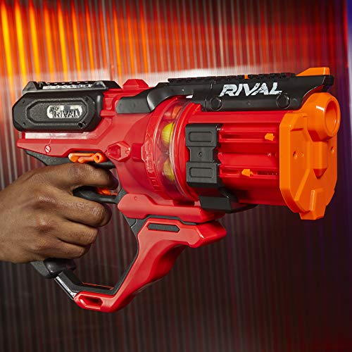 NERF E6638UF1 Rival Roundhouse XX-1500 Red Blaster - Clear Rotating Chamber Loads Rounds into Barrel - 5 Integrated Magazines, 15 Nerf Rival Rounds