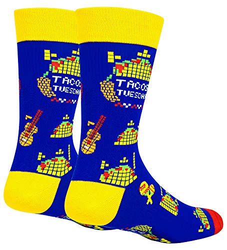 Men's Pixel Taco Alien Pizza Hamburger Socks, Funny Novelty Food Pattern Crew Party Socks Gift, Pixel Tacos, Medium