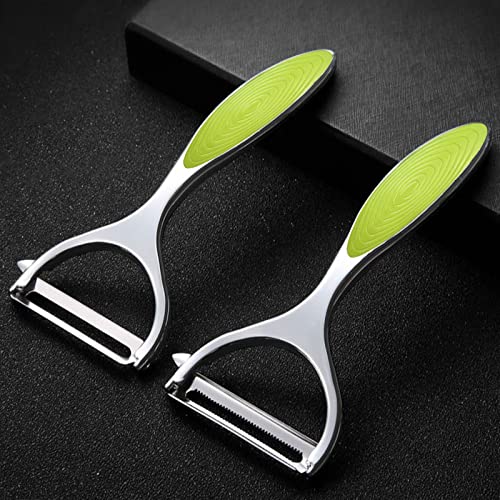 2Pcs Stainless Steel Peeler Multifunctional, Y Shape Peeler with Swivel Blades, Vegetable Peeler Julienne Slicer, Kitchen Potato Peelers for Veggie, Melon, Fruit, Cabbage (Green)