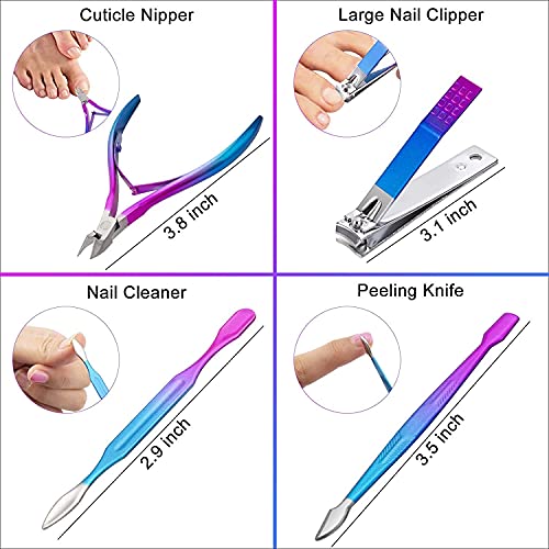 IFAN Professional Nail Clipper Nail File Nail Cutter 15PCS in 1 Rainbow Stainless Steel Manicure Set Pedicure Combo Facial Care Tools for Household Travel Portable Women