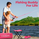 DaddyGoFish Kids Fishing Pole - Rod Reel Combo Tackle Box Starter Set - First Year Small Dock Gear Kit for Boys Girls Toddler Youth Age Beginner Little Children Junior Anglers (Pink, 4ft)