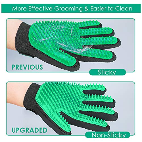 Pet Hair Remover Gloves, Enhance Pet Grooming Glove with 255 Tips, Deshedding Glove for Dog and Cat, 1 Pair Left & Right Gentle De-Shedding Glove Brush, Green