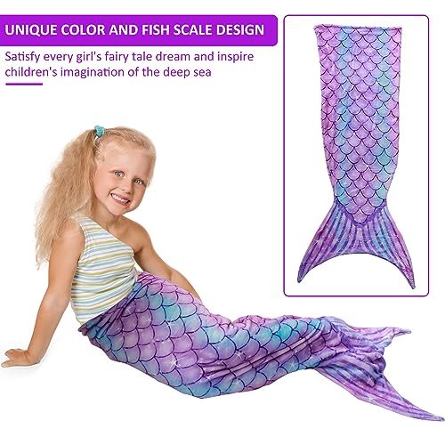 Mermaid Tail Blanket Ultra-Soft Flannel Sleeping Blanket Fish Scale Pattern Sleeping Bag Comfortable Mermaid Tail Snuggle Blanket Cute Mermaid Blanket for Kids Adults 50x145cm(Gradient Color)