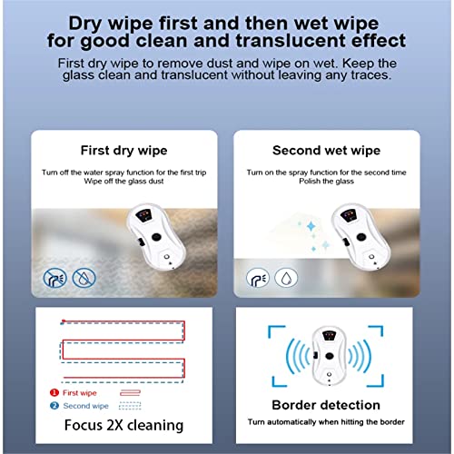 Window Cleaner Robot with Auto Spray, Remote Control, Smart Frame Detect, 3 Routes, 2 Powerful Motors, Glass Robot with 30ML Water Tank, Suitable for Glass Window Tile, Indoor Outdoor