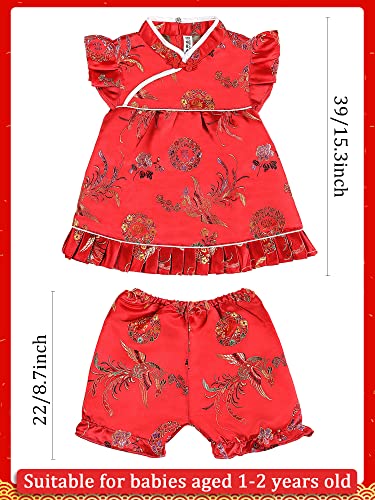 Baby Qipao Girls Chinese New Year Sleeveless Dress with Chinese Style Tassel Hair Clips and Velvet Baby Stockings (1-2 Years)