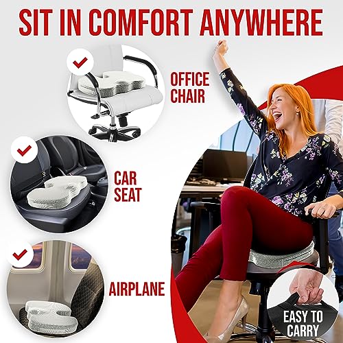 FORTEM Chair Cushion, Seat Cushion for Office Chair, Car Seat Cushion, Coccyx Orthopedic Pillow, Desk Chair Memory Foam Sitting Pillow, Washable Cover (Velour, Grey)