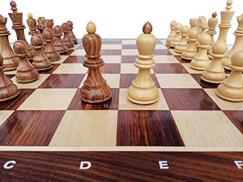 Luxury Chess Set- Wooden Dubrovnik Chessmen with 19" Golden Rosewood Chess Board | Algebraic Notation Board | 2 Extra Queens