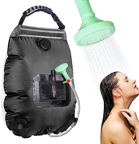 Solar Shower Bag, Portable 5 Gal/20L Solar Heating Camping Shower Bag with Removable Hose On-Off Switchable Shower Head, Compact Camping Shower for Camping, Hiking, Traveling, Beach Swimming