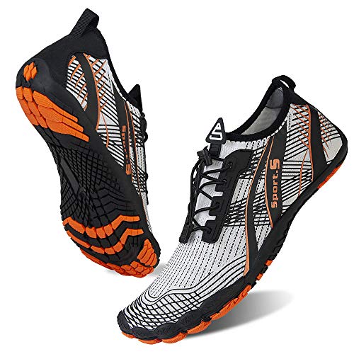 WateLves Water Shoes for Men Women Barefoot Quick-Dry Aqua Sock Outdoor Athletic Sport Shoes Kayaking Boating Hiking Surfing Walking, M-white, 11.5 Women/10.5 Men