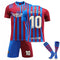 2020/2021 Kids Soccer Jersey Barcelona Home Messi 10 Kit Shirt Shorts Socks (Blue/Red, 24 (8-9 Years))