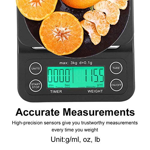 3KG/0.1g Electronic LCD Digital Kitchen Food Scale Drip Coffee Weighing with Timer(Green)