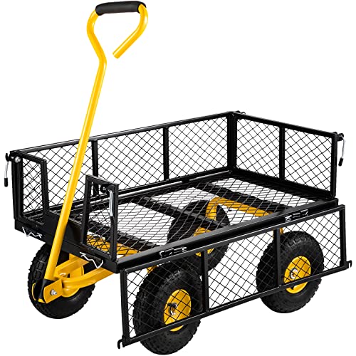 VEVOR Steel Garden Cart 408kg Heavy Duty 900 lbs Capacity with Removable Mesh Sides to Convert into Flatbed, Utility Metal Wagon with 180° Rotating Handle and 10 in Tires, Perfect for Garden