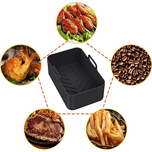 Air Fryer Silicone Pot Silicone Air Fryer Basket Heat Resistant Square Replacement Basket Grill Pan Multifunctional Easy Cleaning Air Fryer Oven Accessories BPA Free for Kitchen (2 PCS, black)