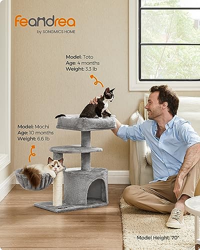 FEANDREA Cat Tree, Small Cat Tower, Cat Condo, Kitten Activity Center with Scratching Post UPCT59W