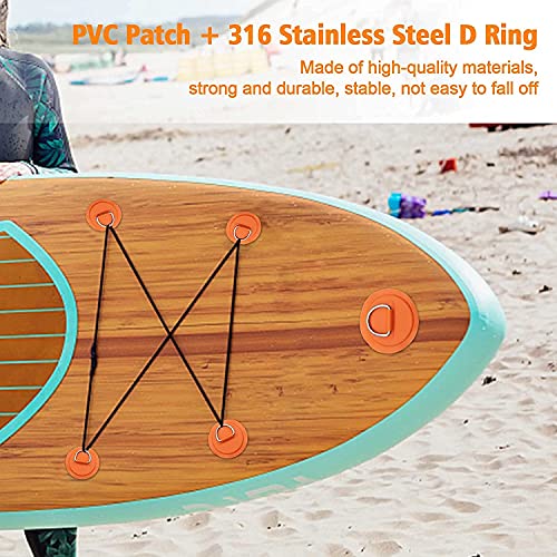 Vashly 7Pck D-Ring Patch Kayak D Ring Pads & 20ft Strong Elastic Bungee Shock Cord with Hooks Bungee Deck Rigging Kit for PVC Inflatable Boat Sup Kayak Canoe Deck Surfboard Raft Stand Up Paddle Board